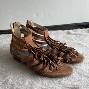 Limelight Navajo vegan leather fringe gladiator sandal